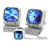 Vintage Dante Electric Blue Rivoli Glass Cufflinks Tie Tack Set Silver Tone Signed – Collectible vintage designer item