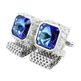 Vintage Dante Electric Blue Rivoli Glass Cufflinks Tie Tack Set Silver Tone Signed – Collectible vintage designer item