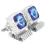 Vintage Dante Electric Blue Rivoli Glass Cufflinks Tie Tack Set Silver Tone Signed – Collectible vintage designer item
