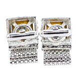 Vintage Dante Electric Blue Rivoli Glass Cufflinks Tie Tack Set Silver Tone Signed – Collectible vintage designer item
