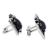 Vintage Mid Century Hickok USA Egyptian Revival Black Glass Scarab Cufflinks – Rare collectible vintage item 