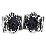 Vintage Mid Century Hickok USA Egyptian Revival Black Glass Scarab Cufflinks – Rare collectible vintage item 
