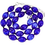 Vintage Cobalt Blue Cats Eye Oval Satin Glass Bead Necklace 925 Clasp – OOAK - Unique one of a kind item handmade by A World Of Things made using recycled materials 