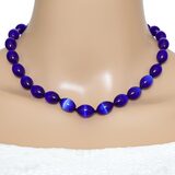 Vintage Cobalt Blue Cats Eye Oval Satin Glass Bead Necklace 925 Clasp – OOAK - Unique one of a kind item handmade by A World Of Things made using recycled materials 