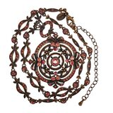 Joan Rivers Ornate Victorian Revival Statement Pendant Necklace Pink Peach Rhinestones – Collectible designer item - retired