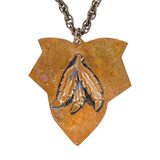 Vintage Copper Pendant Necklace Leaf Design on Shield – Estate Find