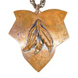 Vintage Copper Pendant Necklace Leaf Design on Shield – Estate Find