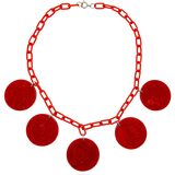Vintage Bakelite MOD Red Disk Necklace W Plastic Chain – Geometric Statement – Rare collectible vintage item 