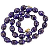 Vintage Shou Sign Longevity Bead Necklace Cobalt Blue And Gold Chinese Porcelain – Rare collectible vintage item 
