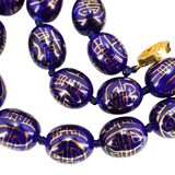 Vintage Shou Sign Longevity Bead Necklace Cobalt Blue And Gold Chinese Porcelain – Rare collectible vintage item 