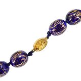 Vintage Shou Sign Longevity Bead Necklace Cobalt Blue And Gold Chinese Porcelain – Rare collectible vintage item 