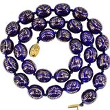 Vintage Shou Sign Longevity Bead Necklace Cobalt Blue And Gold Chinese Porcelain – Rare collectible vintage item 