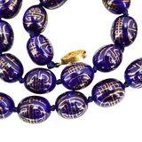 Vintage Shou Sign Longevity Bead Necklace Cobalt Blue And Gold Chinese Porcelain – Rare collectible vintage item 