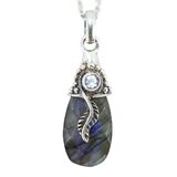 Labradorite Blue Flash Faceted Pendant Necklace Sterling Silver Leaf Artisan – Studio made / small batch item  - Estate find