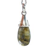 Labradorite Blue Flash Faceted Pendant Necklace Sterling Silver Leaf Artisan – Studio made / small batch item  - Estate find