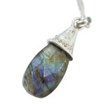 Labradorite Blue Flash Faceted Pendant Necklace Sterling Silver Leaf Artisan – Studio made / small batch item  - Estate find