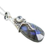Labradorite Blue Flash Faceted Pendant Necklace Sterling Silver Leaf Artisan – Studio made / small batch item  - Estate find