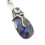 Labradorite Blue Flash Faceted Pendant Necklace Sterling Silver Leaf Artisan – Studio made / small batch item  - Estate find