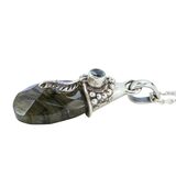 Labradorite Blue Flash Faceted Pendant Necklace Sterling Silver Leaf Artisan – Studio made / small batch item  - Estate find
