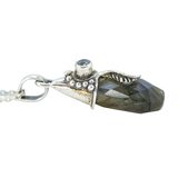 Labradorite Blue Flash Faceted Pendant Necklace Sterling Silver Leaf Artisan – Studio made / small batch item  - Estate find