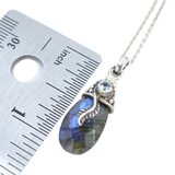 Labradorite Blue Flash Faceted Pendant Necklace Sterling Silver Leaf Artisan – Studio made / small batch item  - Estate find