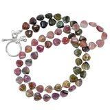 Pink Green Tourmaline Heart Beaded Necklace W Sterling Silver Spacers And Toggle Clasp – OOAK - Unique one of a kind item handmade by A World Of Things made using recycled materials 