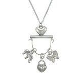 Vintage Silver Tone Charm Holder Necklace – Chatelaine Style Pendant w Elephant Lock Butterfly – Estate Find