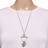 Vintage Silver Tone Charm Holder Necklace – Chatelaine Style Pendant w Elephant Lock Butterfly – Estate Find