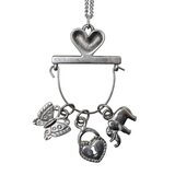 Vintage Silver Tone Charm Holder Necklace – Chatelaine Style Pendant w Elephant Lock Butterfly – Estate Find