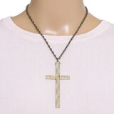 Vintage MCM Gold Tone Engraved Textured Modernist Cross Pendant Necklace – Collectible vintage item