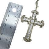 Vintage Open-Back Crystal Cross Necklace, Silver Tone Filigree, Art Deco Revival – Collectible vintage item