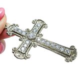 Vintage Open-Back Crystal Cross Necklace, Silver Tone Filigree, Art Deco Revival – Collectible vintage item