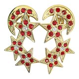 Zoe Coste France Huge Celestial Star Moon Clip Earrings Red Rhinestone 2.75” – Collectible designer item - retired