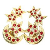 Zoe Coste France Huge Celestial Star Moon Clip Earrings Red Rhinestone 2.75” – Collectible designer item - retired