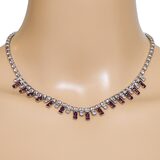 Vintage Art Deco Revival Rhinestone Necklace Purple Baguette Glass Silver Tone 1950s – Rare Vintage Item