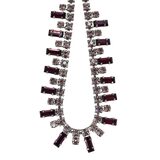Vintage Art Deco Revival Rhinestone Necklace Purple Baguette Glass Silver Tone 1950s – Rare Vintage Item