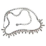 Vintage Art Deco Revival Rhinestone Necklace Purple Baguette Glass Silver Tone 1950s – Rare Vintage Item