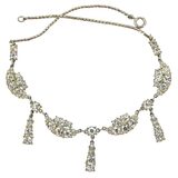 Vintage Edwardian Revival Rhinestone Festoon Necklace Dangle Garland Silver Tone – Rare Vintage Item