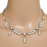 Vintage Edwardian Revival Rhinestone Festoon Necklace Dangle Garland Silver Tone – Rare Vintage Item