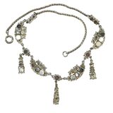 Vintage Edwardian Revival Rhinestone Festoon Necklace Dangle Garland Silver Tone – Rare Vintage Item