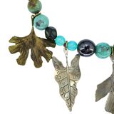 Signed Gicker 1989 Artisan Turquoise Mixed Metal Leaf Art Glass Statement Necklace Studio Craft – Studio made / small batch item  - Estate find