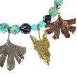 Signed Gicker 1989 Artisan Turquoise Mixed Metal Leaf Art Glass Statement Necklace Studio Craft – Studio made / small batch item  - Estate find