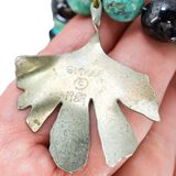 Signed Gicker 1989 Artisan Turquoise Mixed Metal Leaf Art Glass Statement Necklace Studio Craft – Studio made / small batch item  - Estate find