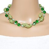 Vintage Murano Green Aventurine Sommerso Art Glass Necklace Copper Flecks 33 In