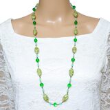 Vintage Murano Green Aventurine Sommerso Art Glass Necklace Copper Flecks 33 In
