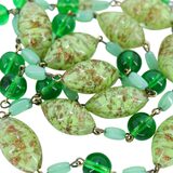 Vintage Murano Green Aventurine Sommerso Art Glass Necklace Copper Flecks 33 In