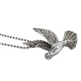 Vintage Sterling Silver Flying Bird Pendant Necklace – Sculptural Figural Bird on Ball Chain – Studio made / small batch item  - Estate find