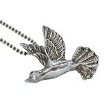 Vintage Sterling Silver Flying Bird Pendant Necklace – Sculptural Figural Bird on Ball Chain – Studio made / small batch item  - Estate find
