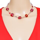 MCM Murano Lampwork Venetian Cranberry Glass Sommerso Foil Necklace Sterling 925 – Collectible vintage item