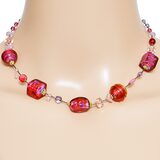 MCM Murano Lampwork Venetian Cranberry Glass Sommerso Foil Necklace Sterling 925 – Collectible vintage item